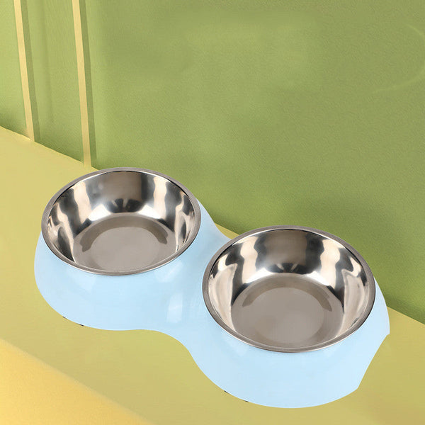 HKM-4669757 Dual-Use Cat Bowl - Round Two-in-One Stainless Steel Bowl in Gray, Blue, or Pink, 14 cm Diameter