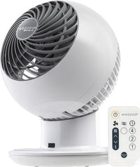 HKM-4672851 Air Circulator Fan with Remote, Oscillation, 3 Speeds, Adjustable Tilt, Quiet Motor, Small Fan for Bedroom, Office, Dorm, White