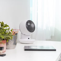 HKM-4672851 Air Circulator Fan with Remote, Oscillation, 3 Speeds, Adjustable Tilt, Quiet Motor, Small Fan for Bedroom, Office, Dorm, White