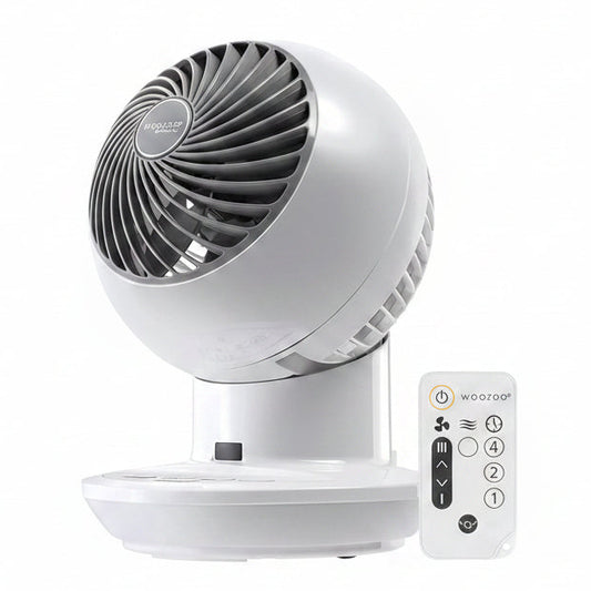 HKM-4672851 Air Circulator Fan with Remote, Oscillation, 3 Speeds, Adjustable Tilt, Quiet Motor, Small Fan for Bedroom, Office, Dorm, White