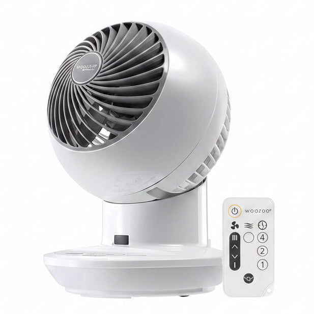 HKM-4672851 Air Circulator Fan with Remote, Oscillation, 3 Speeds, Adjustable Tilt, Quiet Motor, Small Fan for Bedroom, Office, Dorm, White