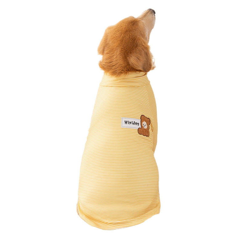HKM-4674109 Striped High-Neck Fleece Shirt for Medium and Large Dogs - Comfortable, Soft Fabric with Cute Bear Embroidery