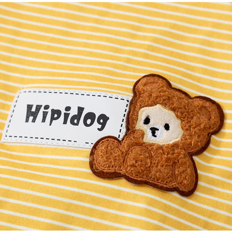 HKM-4674109 Striped High-Neck Fleece Shirt for Medium and Large Dogs - Comfortable, Soft Fabric with Cute Bear Embroidery