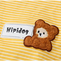 HKM-4674109 Striped High-Neck Fleece Shirt for Medium and Large Dogs - Comfortable, Soft Fabric with Cute Bear Embroidery