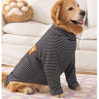 HKM-4674109 Striped High-Neck Fleece Shirt for Medium and Large Dogs - Comfortable, Soft Fabric with Cute Bear Embroidery