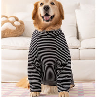 HKM-4674109 Striped High-Neck Fleece Shirt for Medium and Large Dogs - Comfortable, Soft Fabric with Cute Bear Embroidery