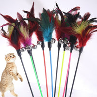 HKM-4676157 Large Feather Cat Teaser Wand - 60 cm Black and Colorful Taper Design