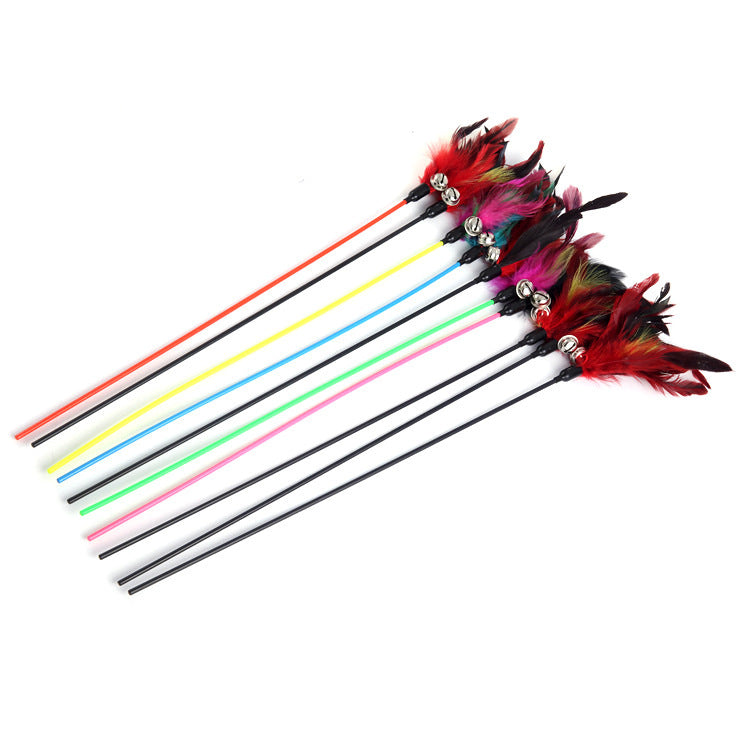 HKM-4676157 Large Feather Cat Teaser Wand - 60 cm Black and Colorful Taper Design