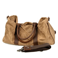 HKM-467667 Retro Style Men's Large Capacity Duffel Bag Made of Batik Canvas and Cowhide Leather