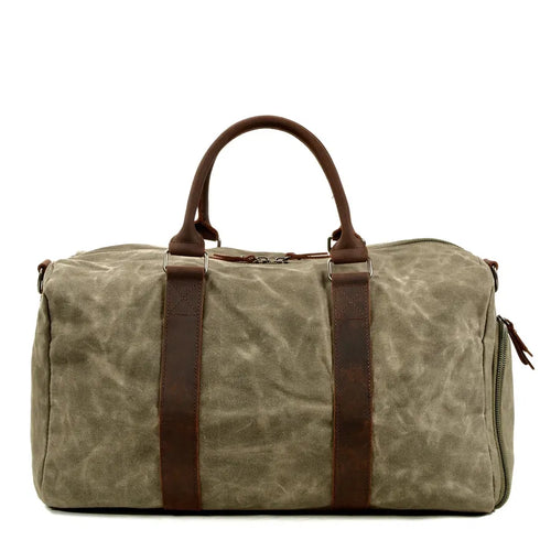 HKM-467667 Retro Style Men's Large Capacity Duffel Bag Made of Batik Canvas and Cowhide Leather
