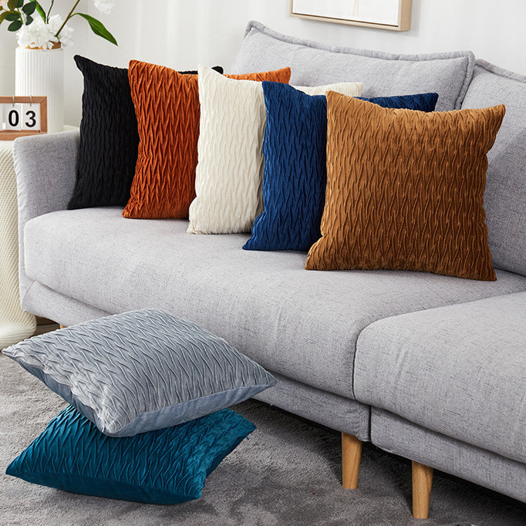 HKM-467667 Solid Color Velvet Embossed Pillowcase for Modern Living Room - 45x45cm