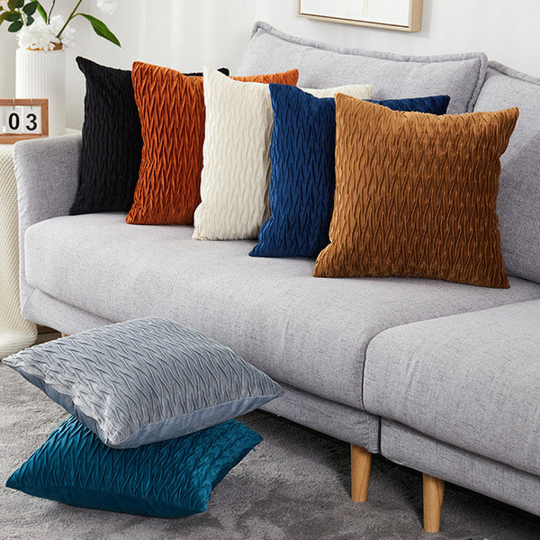 HKM-467667 Solid Color Velvet Embossed Pillowcase for Modern Living Room - 45x45cm