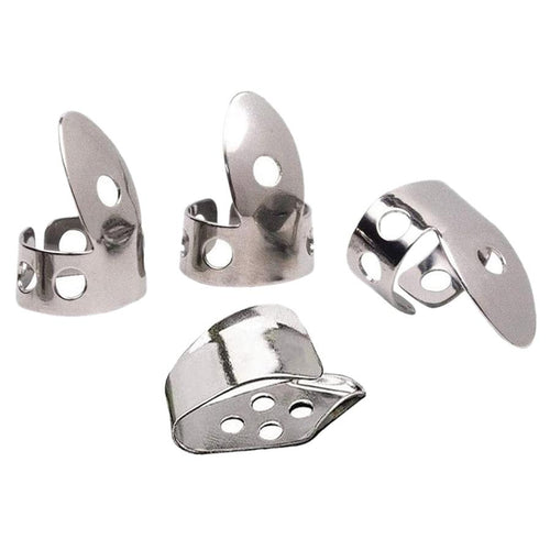 HKM-467859 Guitar Metal Finger Stalls - Set of 4 Durable Finger Picks for Musicians