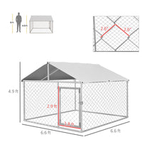 HKM-4678973 Outdoor Dog Kennel for Small and Medium Dogs with Waterproof Roof - Silver, 6.6' x 6.6' x 4.9'