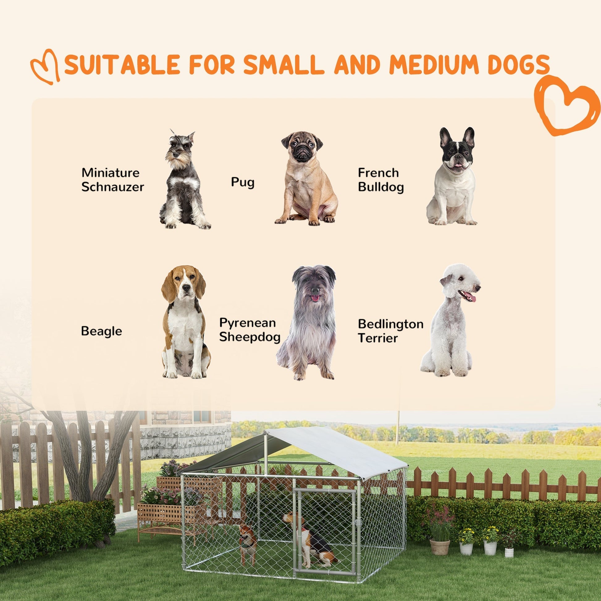HKM-4678973 Outdoor Dog Kennel for Small and Medium Dogs with Waterproof Roof - Silver, 6.6' x 6.6' x 4.9'