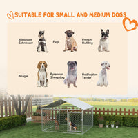HKM-4678973 Outdoor Dog Kennel for Small and Medium Dogs with Waterproof Roof - Silver, 6.6' x 6.6' x 4.9'