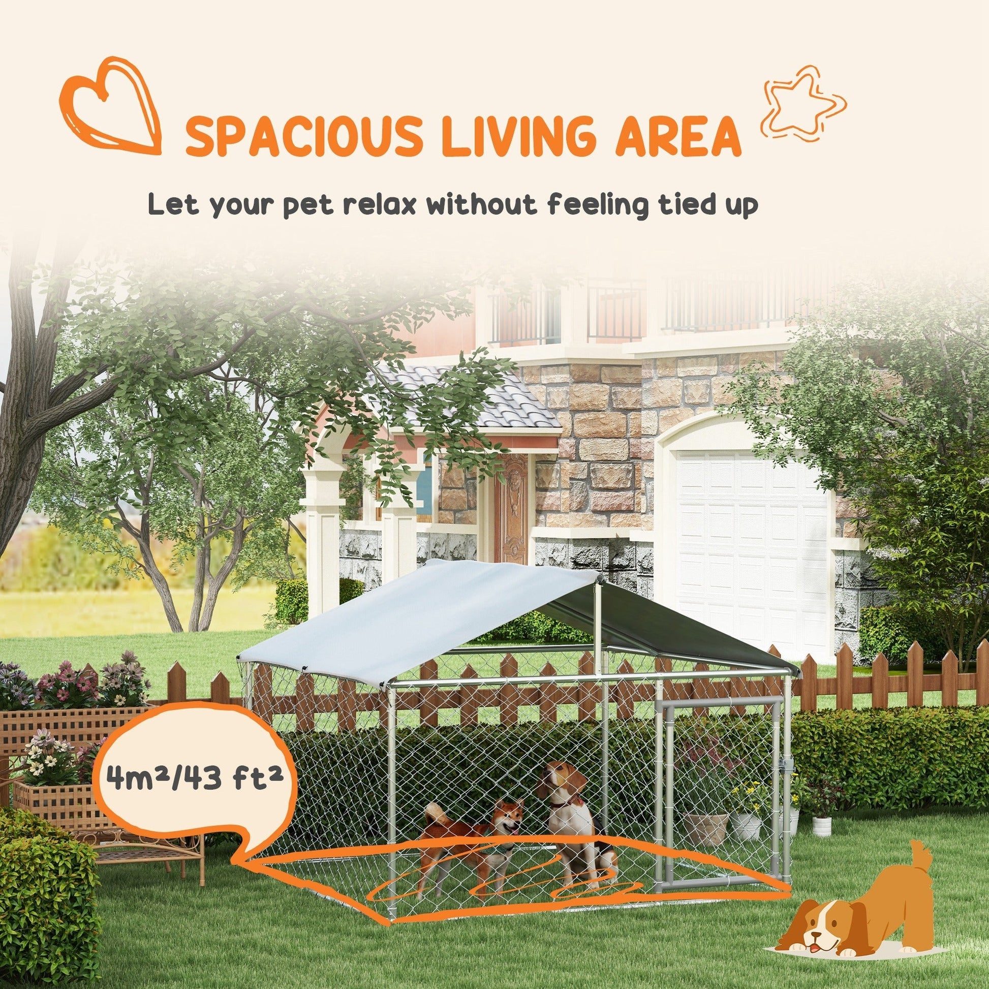 HKM-4678973 Outdoor Dog Kennel for Small and Medium Dogs with Waterproof Roof - Silver, 6.6' x 6.6' x 4.9'