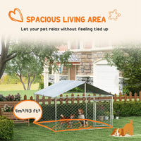 HKM-4678973 Outdoor Dog Kennel for Small and Medium Dogs with Waterproof Roof - Silver, 6.6' x 6.6' x 4.9'