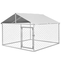 HKM-4678973 Outdoor Dog Kennel for Small and Medium Dogs with Waterproof Roof - Silver, 6.6' x 6.6' x 4.9'