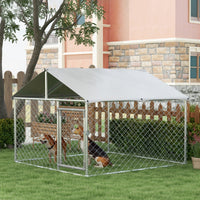 HKM-4678973 Outdoor Dog Kennel for Small and Medium Dogs with Waterproof Roof - Silver, 6.6' x 6.6' x 4.9'