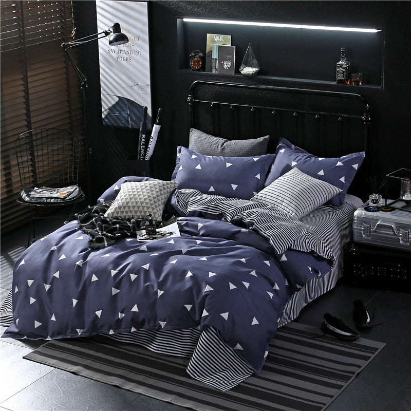 HKM-467923 Brushed Aloe Cotton Four-Piece Quilt Cover Set with Plant and Flower Patterns for 1.2m to 2.2m Beds