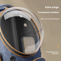 HKM-4679357 Portable Outdoor Cat Backpack with Large Capacity and Panoramic Window in Denim Blue or Linen Gray