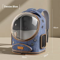 HKM-4679357 Portable Outdoor Cat Backpack with Large Capacity and Panoramic Window in Denim Blue or Linen Gray
