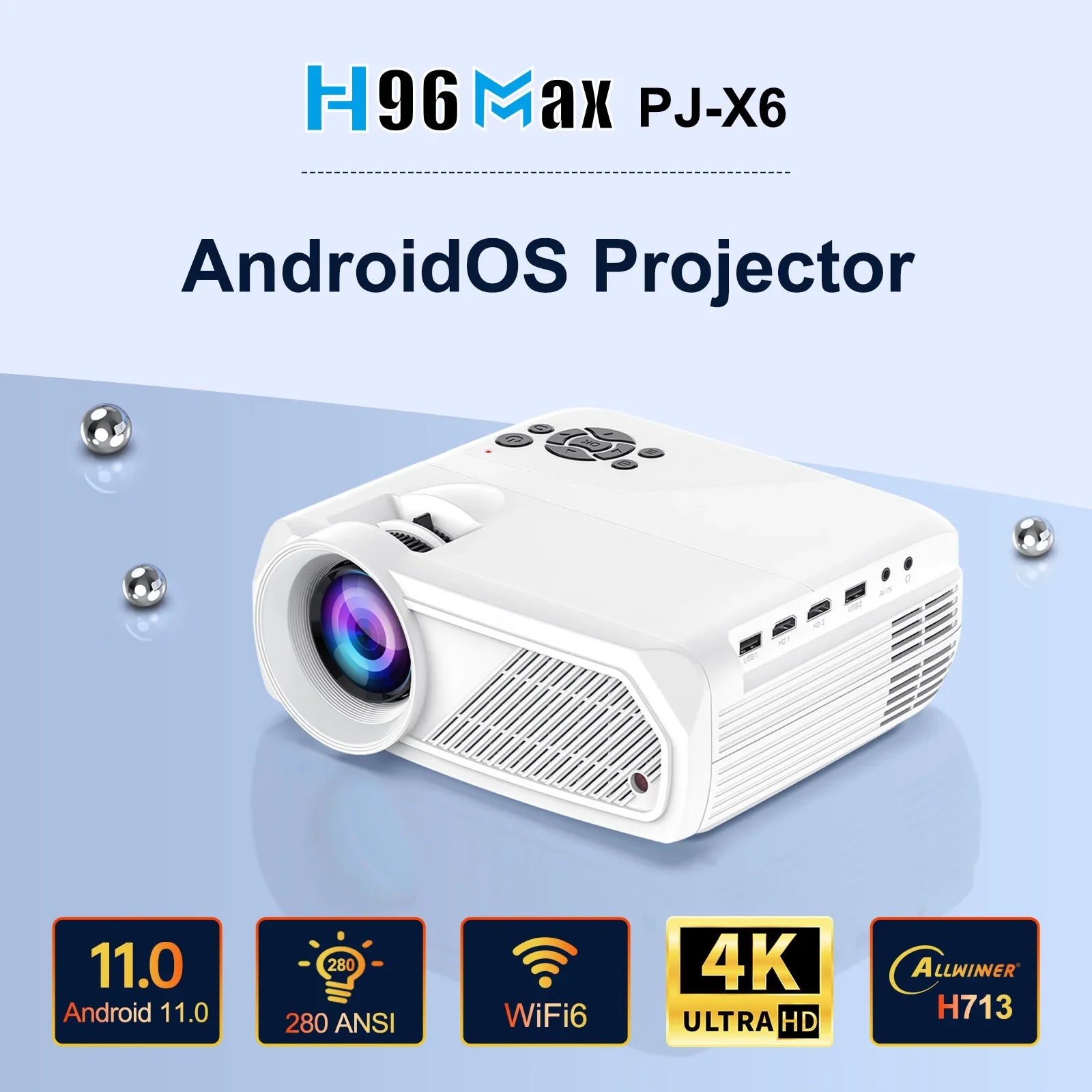 HKM-468115 1080P LCD Projector with 280 ANSI Lumens and WiFi 6 Capability