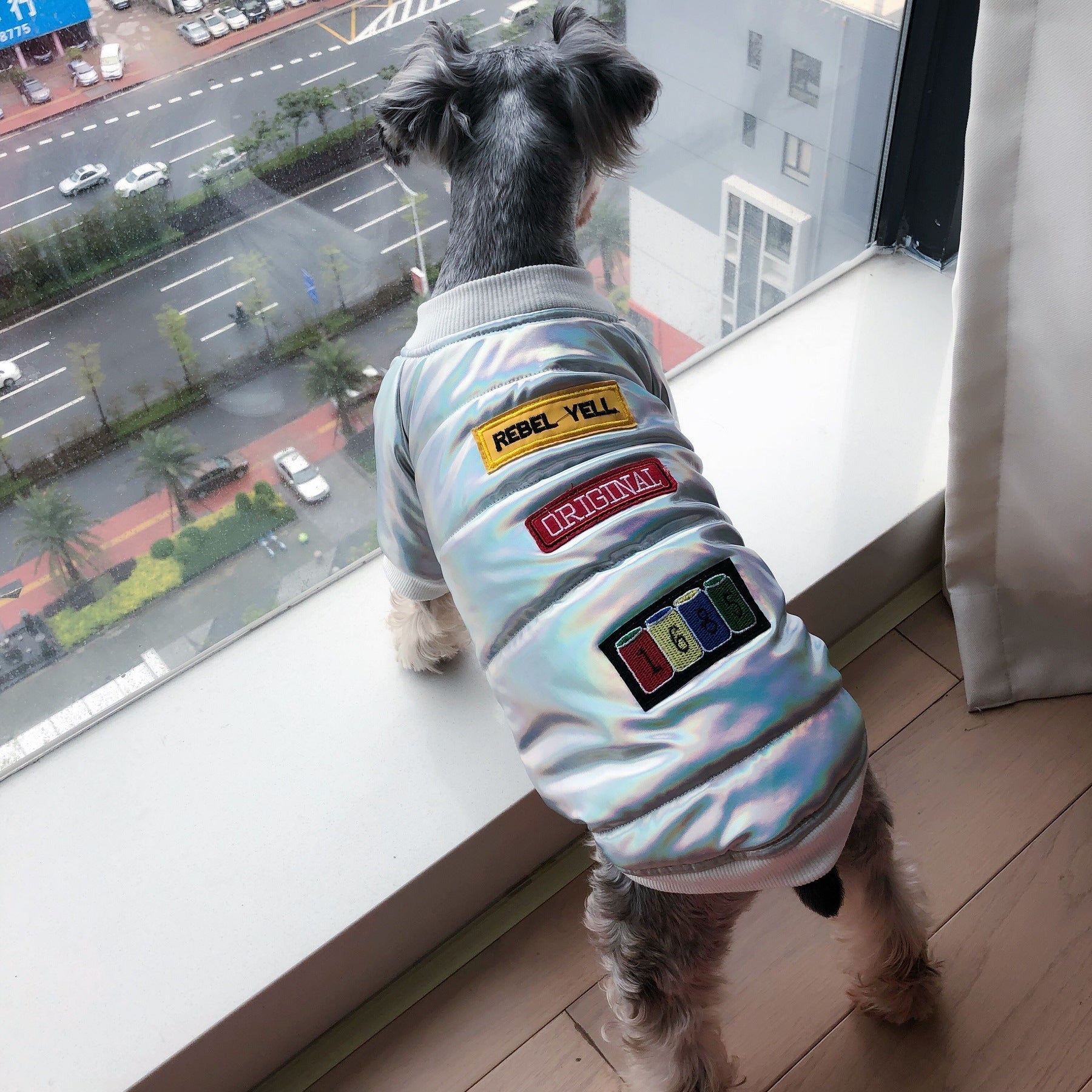 HKM-4681661 Casual White Polyester Coat for Schnauzer Puppy - Fall & Winter Pet Apparel