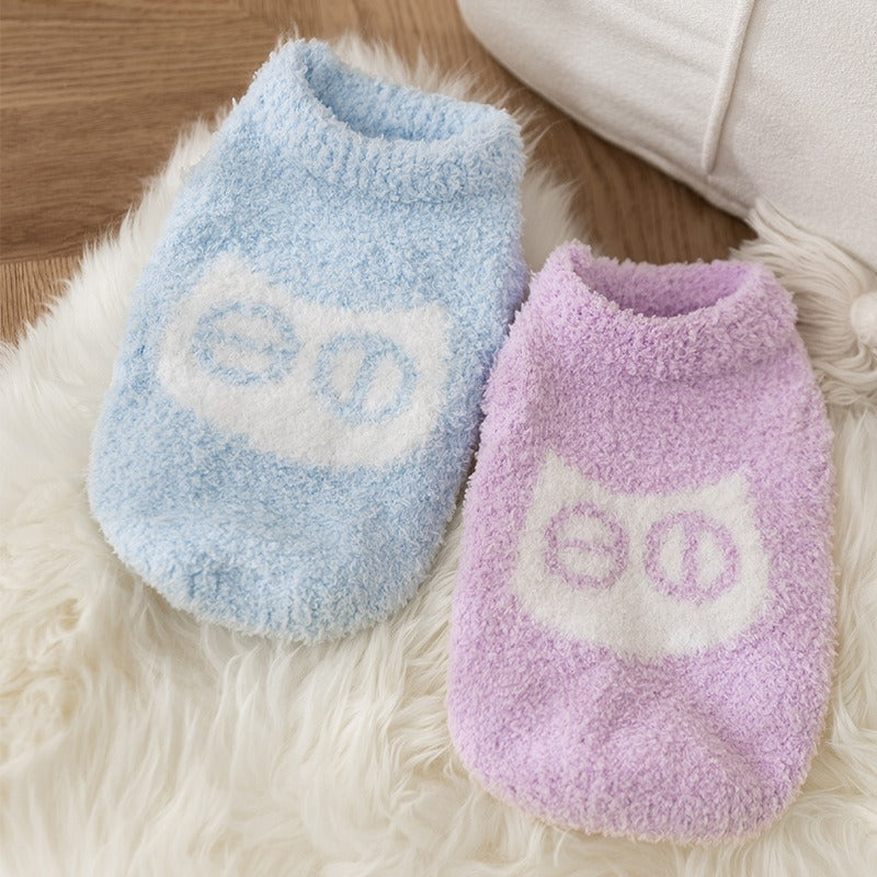 HKM-468243 Cozy Owl Pattern Pet Sweater for Cats and Small Dogs - Soft Pullover for Winter Warmth