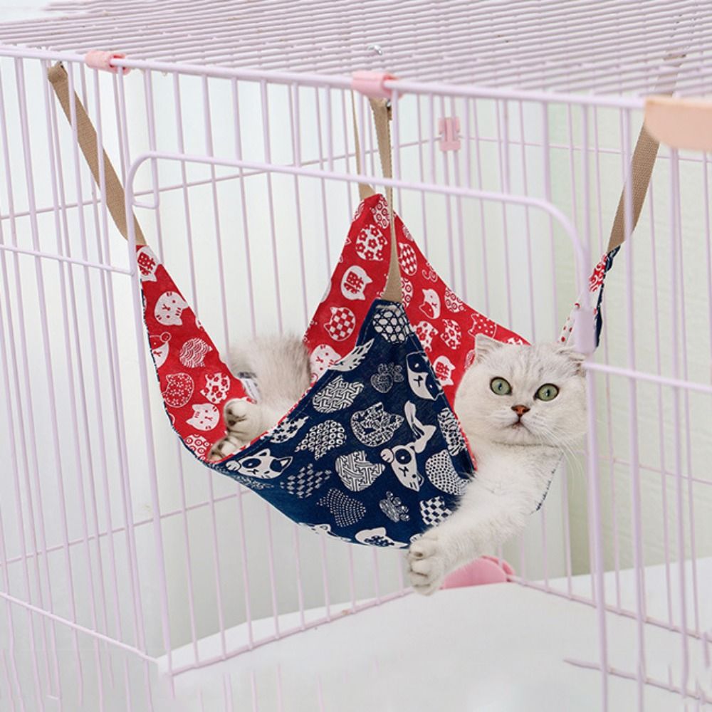 HKM-4682685 Breathable Cotton Linen Cat Hammock Bed with Hanging Hook - Soft and Wear-Resistant, Multicolor
