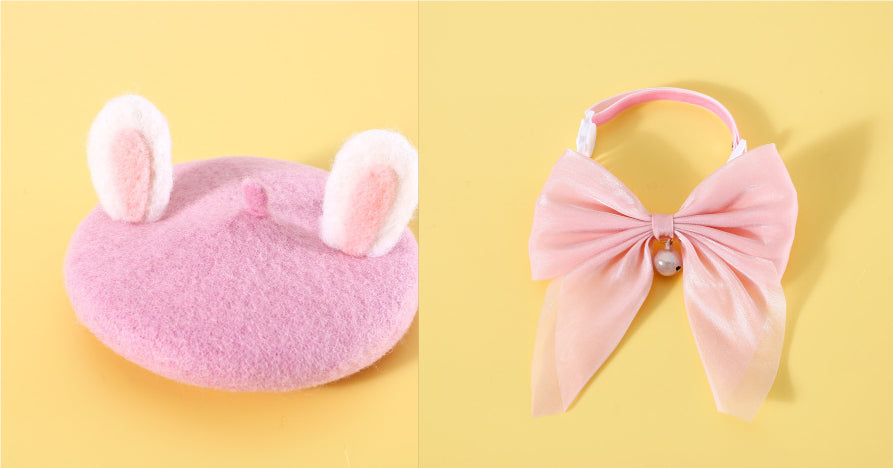 HKM-4683069 Warm Wool Rabbit Ear Hat and Scarf Set for Small to Medium Pets