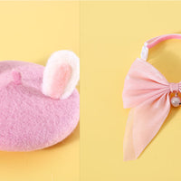 HKM-4683069 Warm Wool Rabbit Ear Hat and Scarf Set for Small to Medium Pets