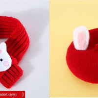 HKM-4683069 Warm Wool Rabbit Ear Hat and Scarf Set for Small to Medium Pets