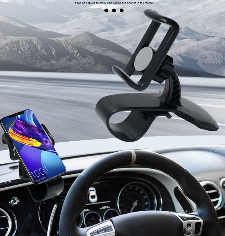 HKM-468307 360-Degree Rotating Car Clip Phone Holder - Adjustable & Stable Design in Black Gray