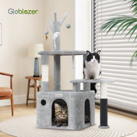 HKM-4684349 Light Gray 44-Inch Cat Climbing Frame with Multiple Levels and Scratching Posts