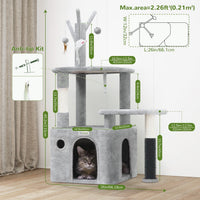 HKM-4684349 Light Gray 44-Inch Cat Climbing Frame with Multiple Levels and Scratching Posts