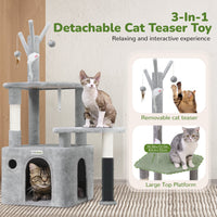 HKM-4684349 Light Gray 44-Inch Cat Climbing Frame with Multiple Levels and Scratching Posts