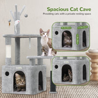HKM-4684349 Light Gray 44-Inch Cat Climbing Frame with Multiple Levels and Scratching Posts