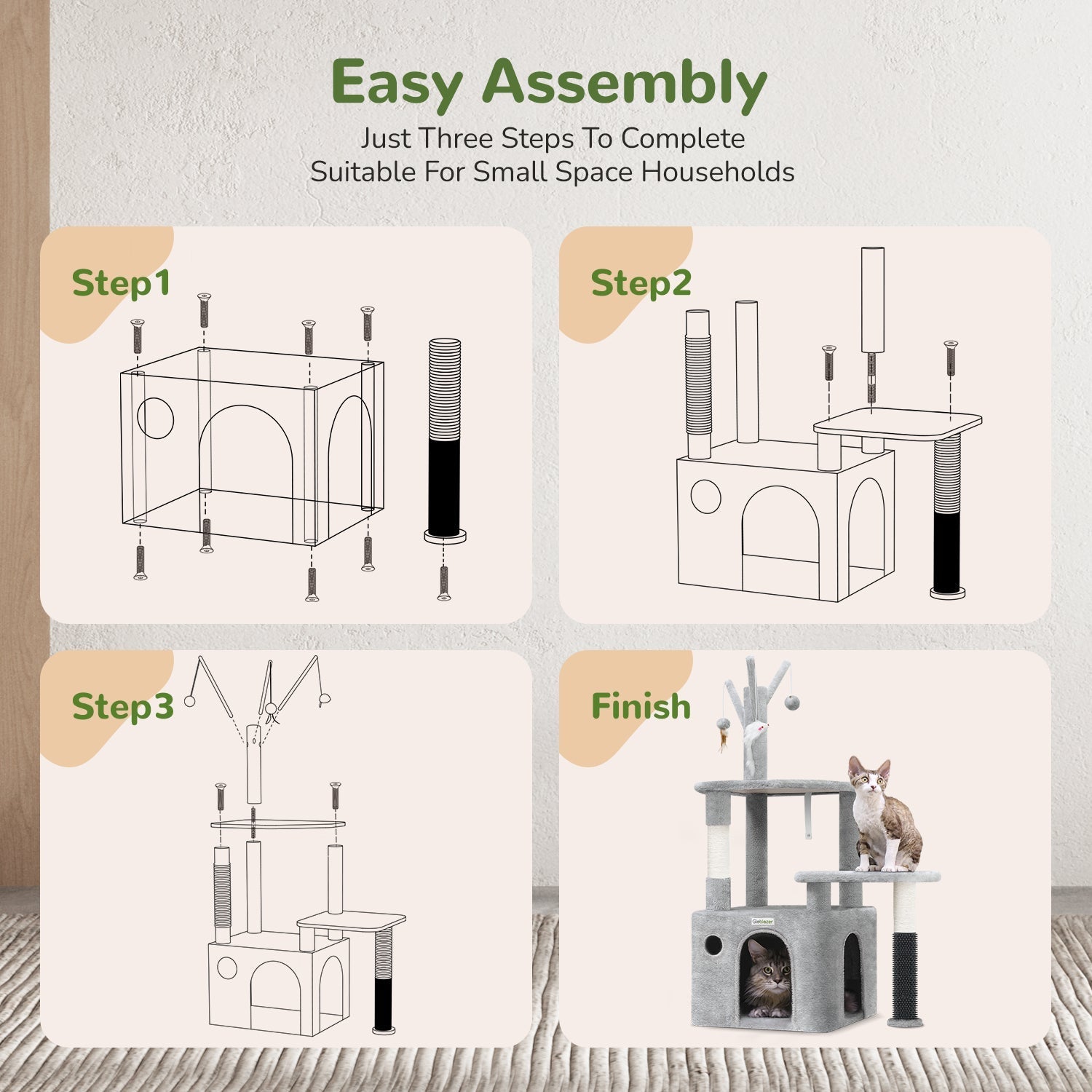 HKM-4684349 Light Gray 44-Inch Cat Climbing Frame with Multiple Levels and Scratching Posts