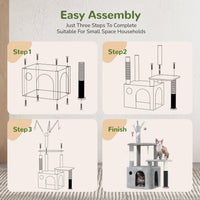 HKM-4684349 Light Gray 44-Inch Cat Climbing Frame with Multiple Levels and Scratching Posts