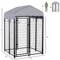 HKM-4684733 Heavy Duty Outdoor Dog Kennel with Roof, 4' x 4' x 6', Escape-Proof, UV-Resistant & Waterproof Cover for Medium Dogs