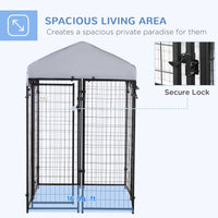 HKM-4684733 Heavy Duty Outdoor Dog Kennel with Roof, 4' x 4' x 6', Escape-Proof, UV-Resistant & Waterproof Cover for Medium Dogs