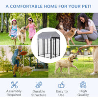 HKM-4684733 Heavy Duty Outdoor Dog Kennel with Roof, 4' x 4' x 6', Escape-Proof, UV-Resistant & Waterproof Cover for Medium Dogs