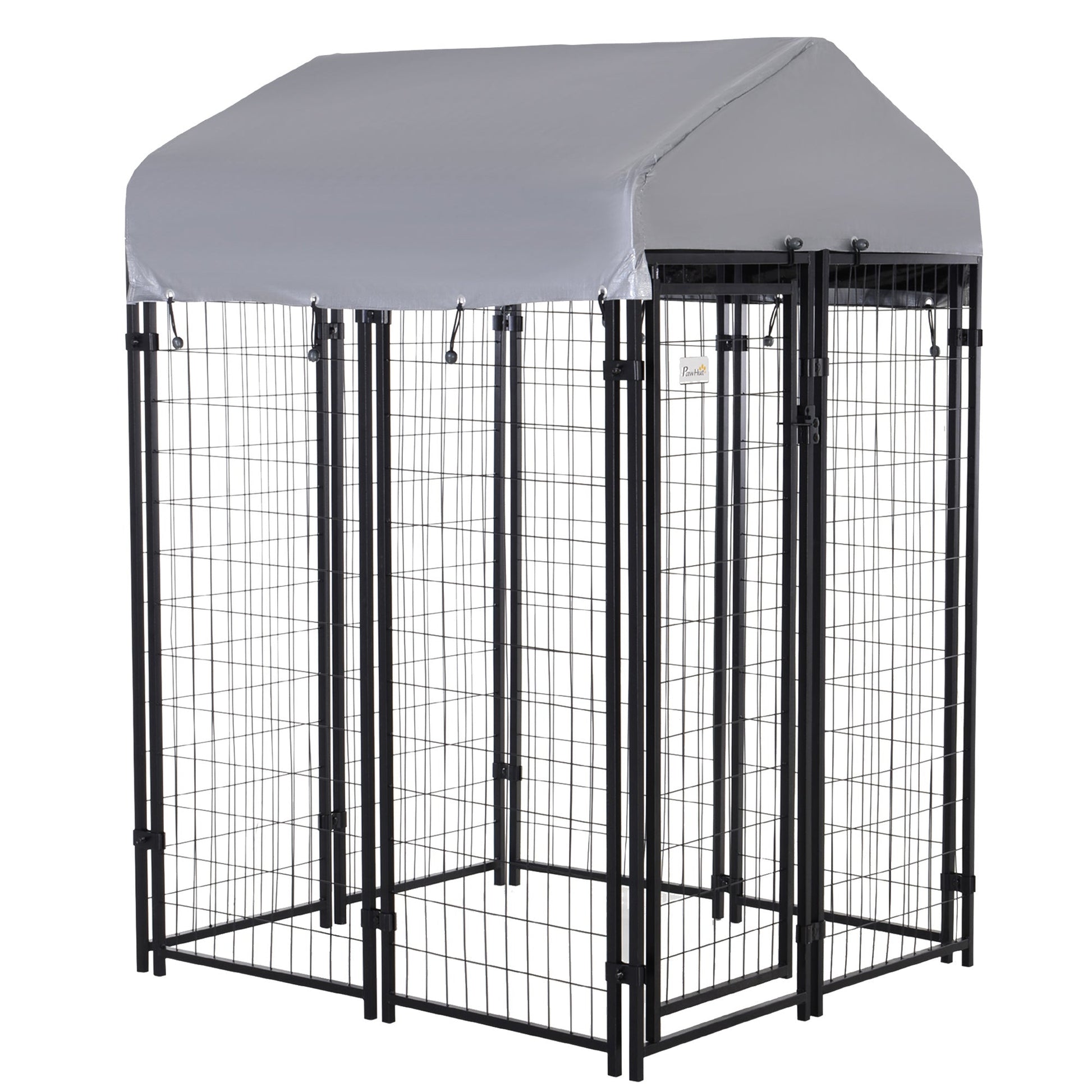 HKM-4684733 Heavy Duty Outdoor Dog Kennel with Roof, 4' x 4' x 6', Escape-Proof, UV-Resistant & Waterproof Cover for Medium Dogs