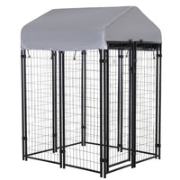 HKM-4684733 Heavy Duty Outdoor Dog Kennel with Roof, 4' x 4' x 6', Escape-Proof, UV-Resistant & Waterproof Cover for Medium Dogs