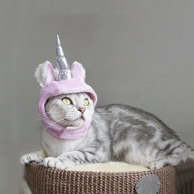HKM-4685245 Purple Silver Horn and Pink Gold Horn Pet Hat for Halloween, Medium Size, Adjustable, Fun Dress Cap