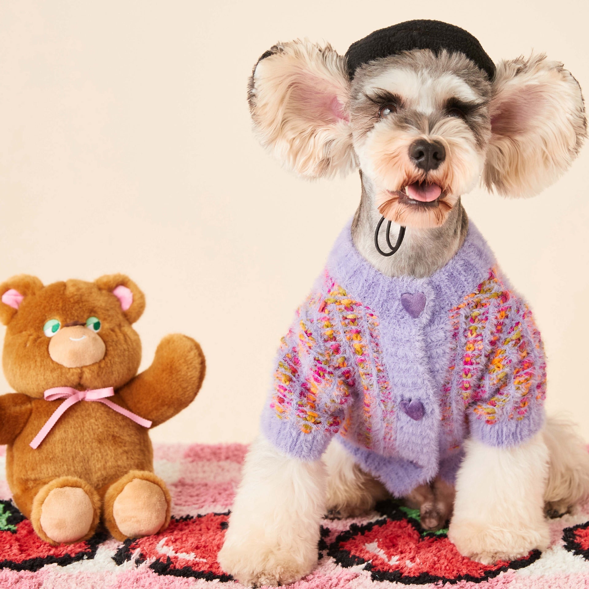 HKM-4686653 Colorful Wool Sweater Cardigan for Female Dogs in Purple and Pink, Sizes XS-2XL