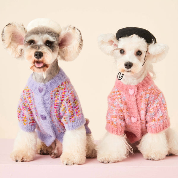 HKM-4686653 Colorful Wool Sweater Cardigan for Female Dogs in Purple and Pink, Sizes XS-2XL