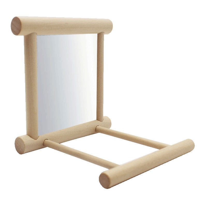 HKM-468691 Double-Sided Mirror Bird Stand for Parrots and Manna Pearls - Natural Solid Wood